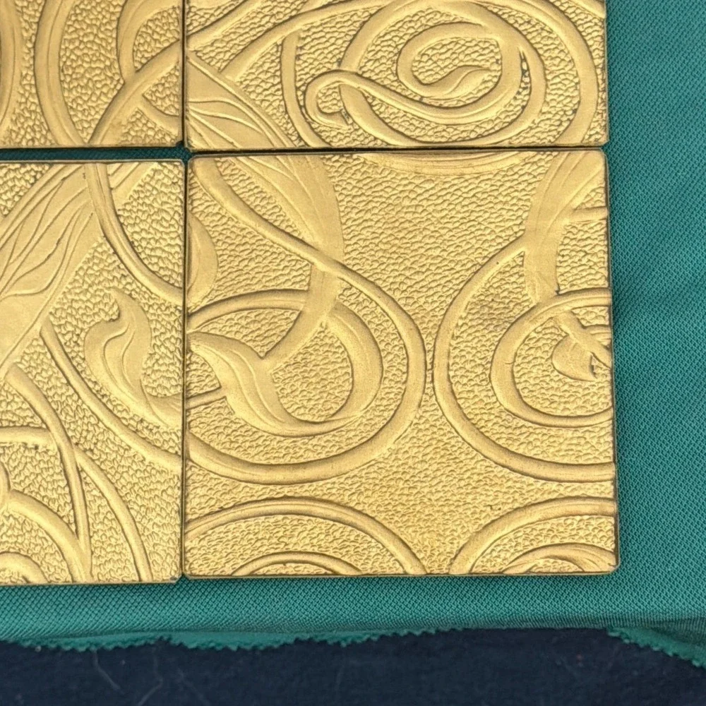 Vintage Gold Tone Art Nouveau Swirl Square Coasters Set of 4 MCM